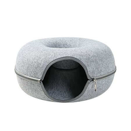 Natural Felt Pet Cat Tunnel Nest Bed, Funny Round Felt pet nest, Small Dogs Pets Supplies(Light Grey)