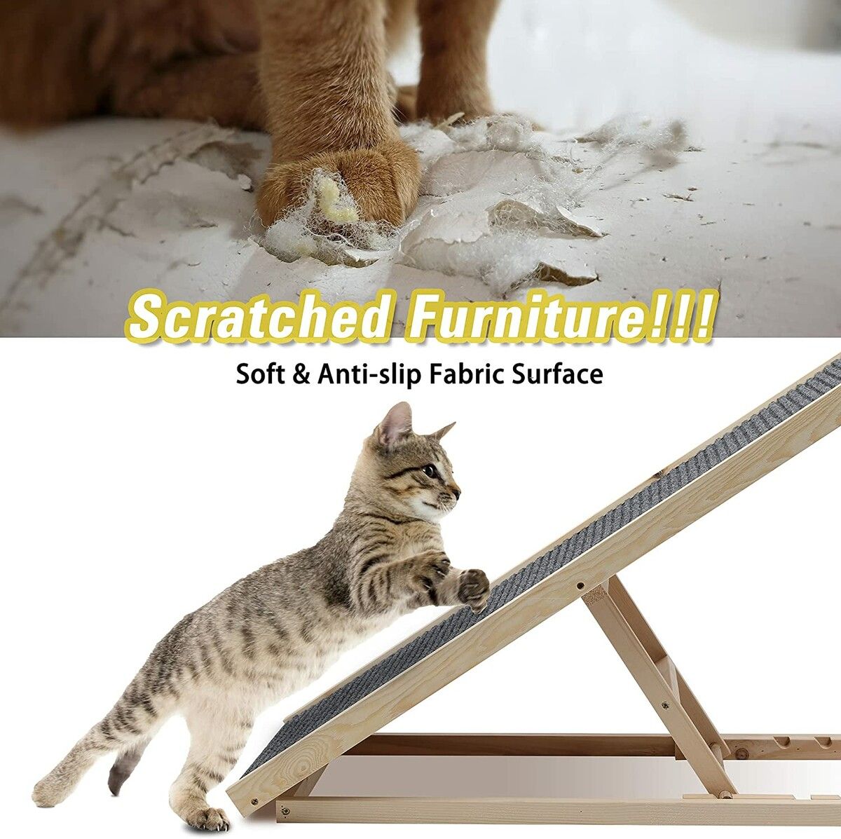 Wooden Adjustable Pet Ramp,Folding Portable Dog & Cat Ramp for Bed and