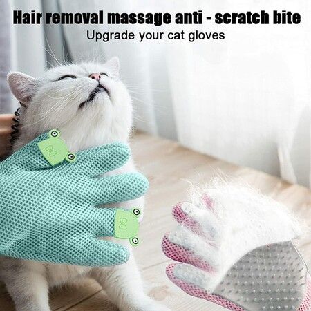 Pet Gloves For Cats To Float Hair Removal Dog Bath Massage, Green, Right Hand