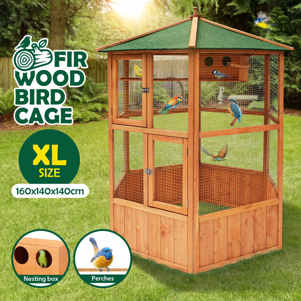 Petscene Bird Cage Aviary XL Size Wooden Cockatiel Budgie Pigeon Parrot Coop 