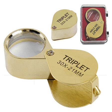 30 x Jewelers Folding Loupe Magnifying Glass for Jewelry, Watch (Gold)