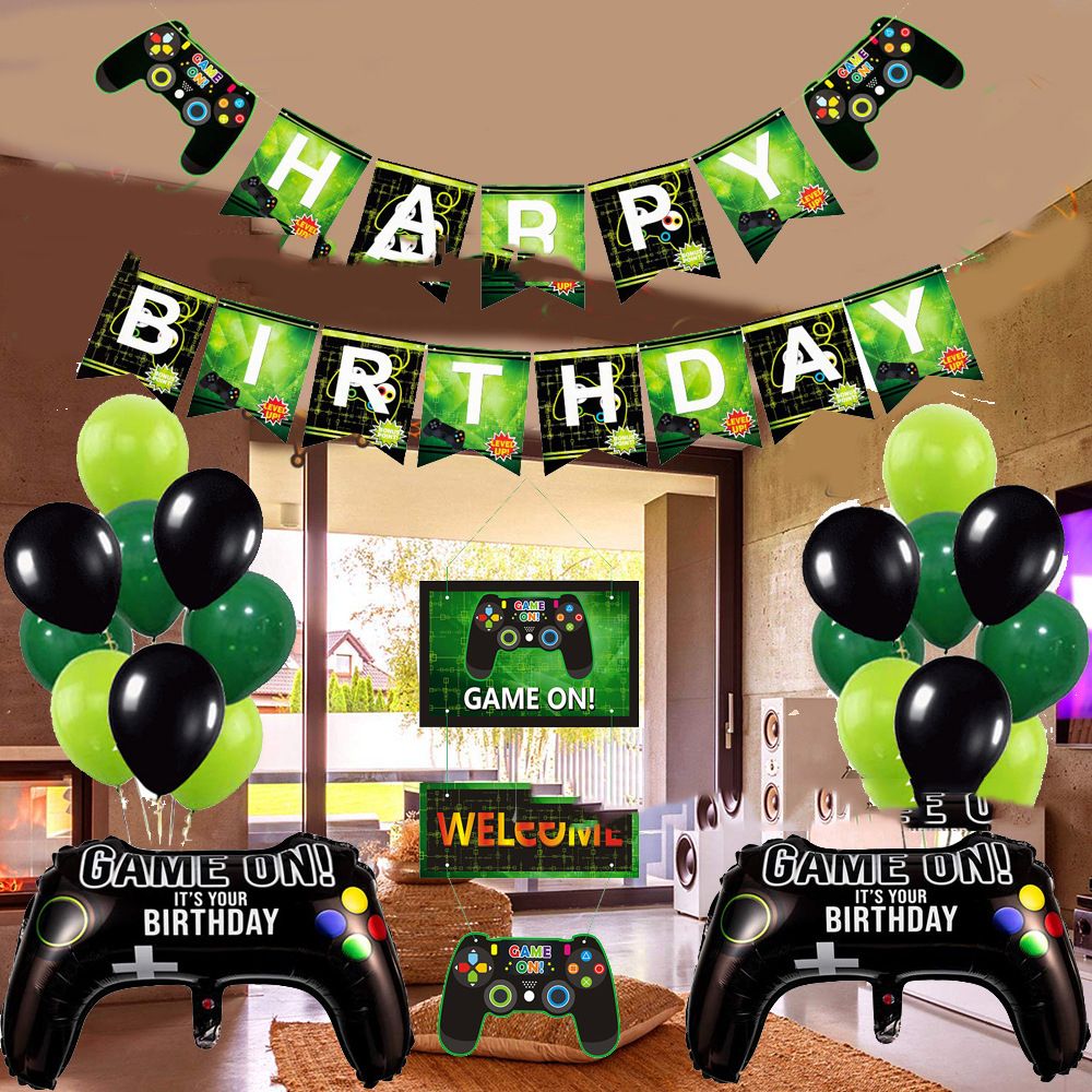 Video Game Birthday Decorations Party Balloons Happy Birthday Banner for Birthday Party Game Party