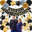 Retirement Party Decoration, 54pcs Black Gold Retirement Banner Paper Garland Paper Pompoms Foil Balloon Hanging Swirls for Men Women Retirement Party Decorations