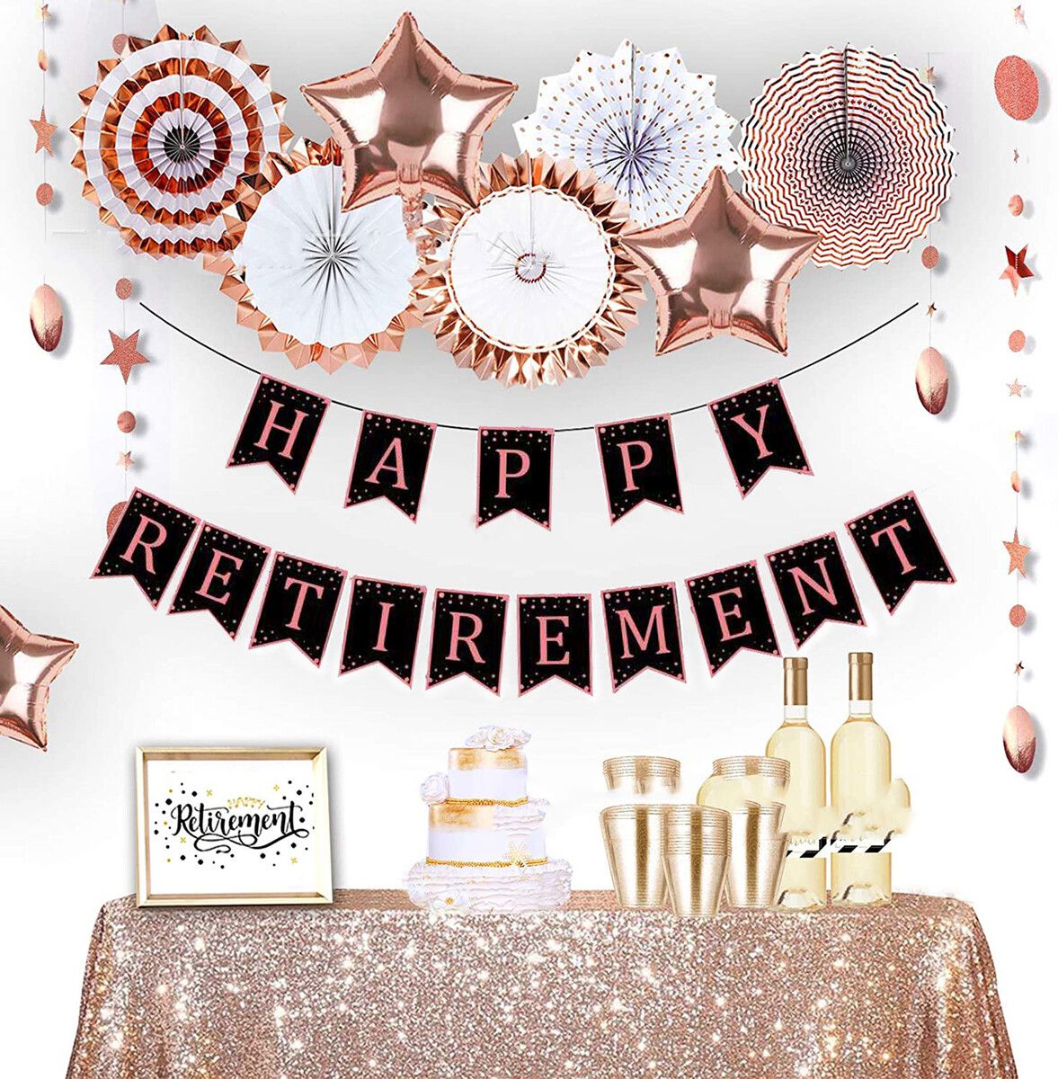 Retirement Party Decorations for Women Black Rose Gold Happy Retirement ...