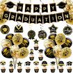 45pcs Class of 2022 Graduation DecorationsBackdrop Banner Balloon Black and Gold Confetti  Party Supplies