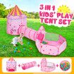 Kids Teepee Pop Up Tent 3 In 1 Playhouse Ball Pit Crawl Tunnel Basketball Hoop Playground Activity Centre Princess Castle