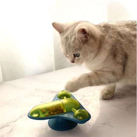 Smart Swivel Plane Cat Toy Food Falling Interesting Plane Kitty Pet Supplies(Blue)