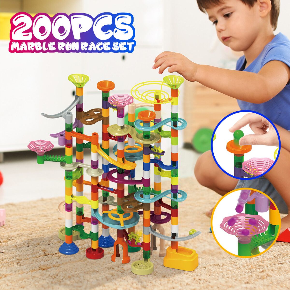 Marable Run Race Game Track Brain STEM Logic Educational Toy Blocks Playset 200 Pieces