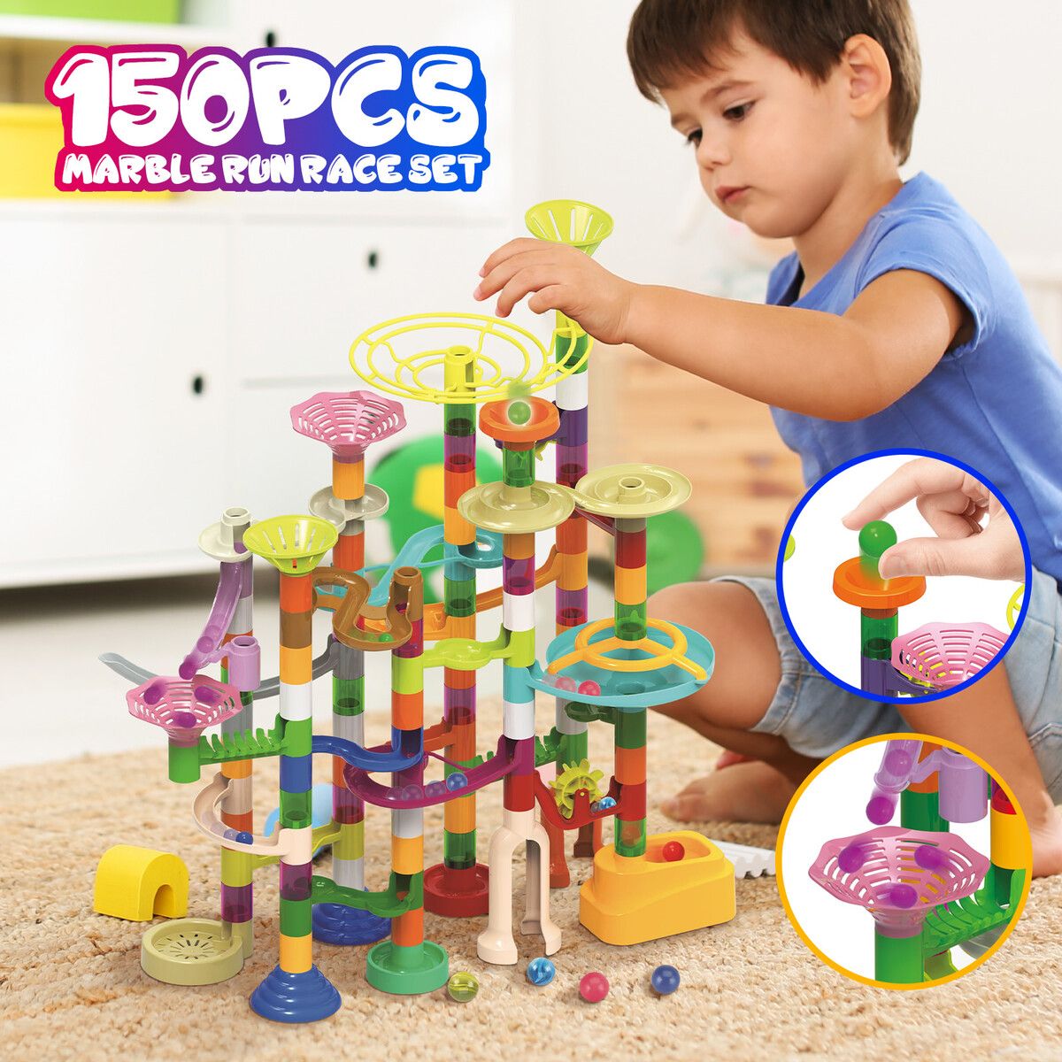 Marble Run Game Race Educational Brain Logic STEM Toy Track Blocks Playset 150 Pieces