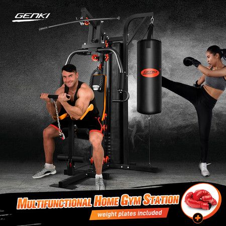 GENKI Multi Function Home Gym Weight Station Equipment Exercise Workout Machine with Punching Bag