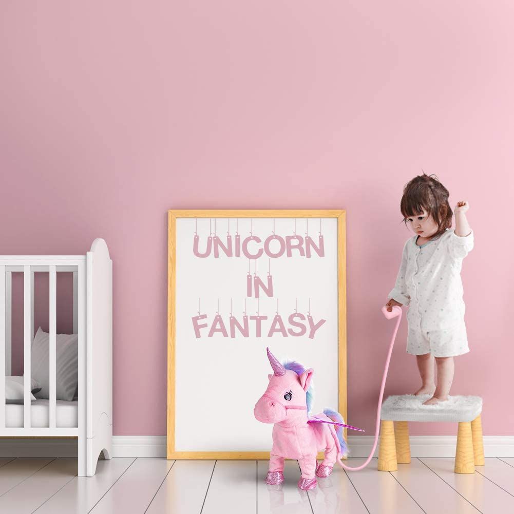 Unicorn Toy Electronic Plush Cute Stuffed Pony Toy Singing Music Walking Unicorn Plush Toy (Pink)