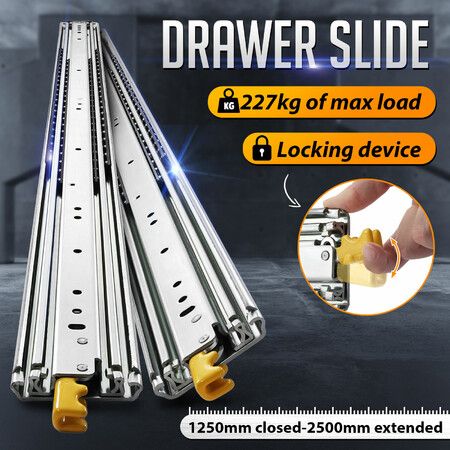 Drawer Slide Rails Heavy Duty Locking Runners Ball Bearing Cabinet Guide Track 227Kg