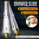 Heavy Duty Drawer Slides Runners Cabinet Track Rails Locking Ball Bearing Guide 125Kg