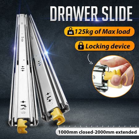 Heavy Duty Drawer Slides Guide Rails Cabinet Locking Runners Ball Bearing Track 125Kg