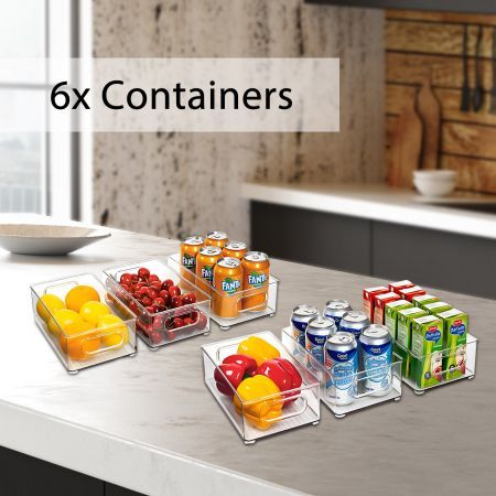 6pcs Plastic Refrigerator Organizer Bins Stackable Food Storage Bins for Pantry,Fridge,Cabinet,Kitchen Organization and Storage