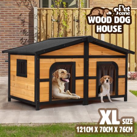 Petscene XL Size Dog Kennel Wooden Puppy Shelter Home Pet House Outdoor 2 Doors 