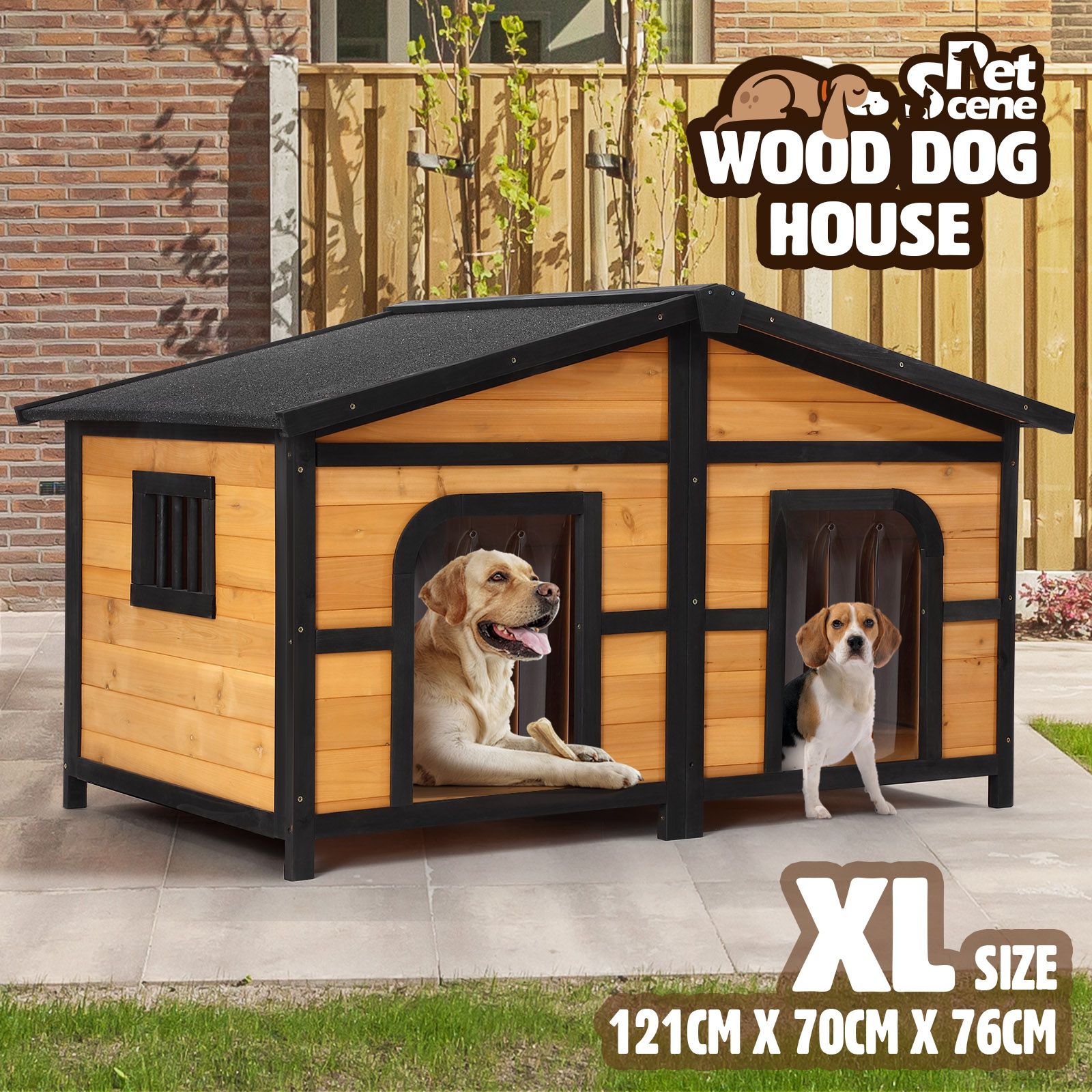 Petscene XL Size Dog Kennel Wooden Puppy Shelter Home Pet House Outdoor 2 Doors 