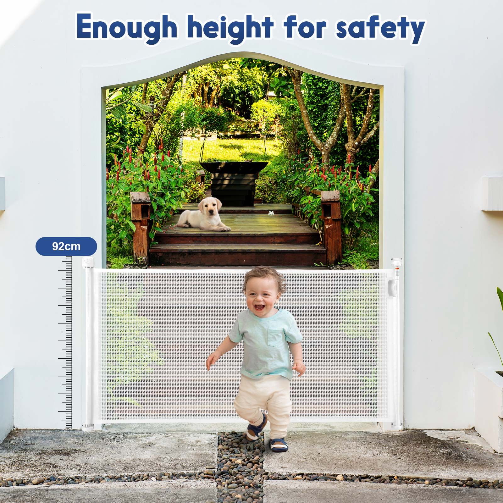 Retractable Safety Gate Mesh Pet Security Barrier Kid Safe Stair Fence 