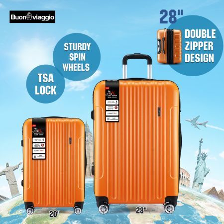 2 PCS Luggage Set Travel Suitcases Hard Carry On Rolling Trolley Lightweight with TSA Lock Orange
