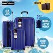 3PCS Luggage Set Hard Travel Suitcases Carry On Lightweight Trolley with TSA Lock 2 Covers Royal Blue