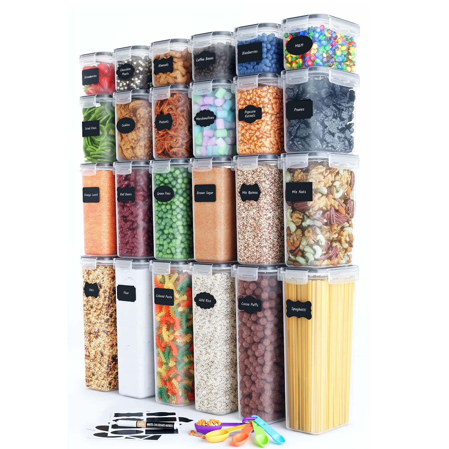 24 Pack BPA Free Airtight Kitchen Organization Set for Pantry Organization Storage Plastic Canisters