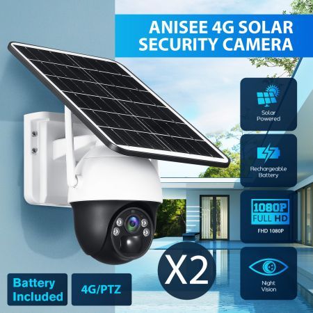 4G Solar Security Camera Wireless Outdoor CCTV Home Surveillance System with Battery Remote Control x2