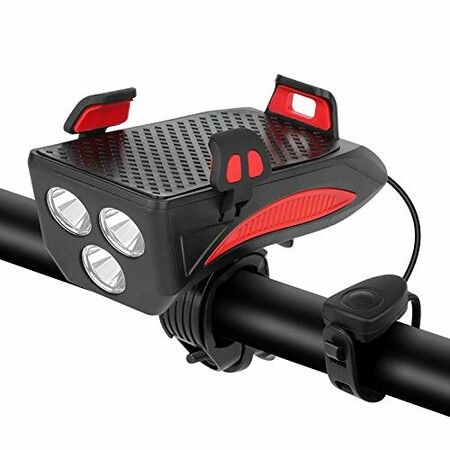 Bicycle Light with Horn and Mobile Phone Charger, 2000mAh Rechargeable Battery, 4 in 1 Handlebar Headlight, Suitable for Bicycles with All Frames
