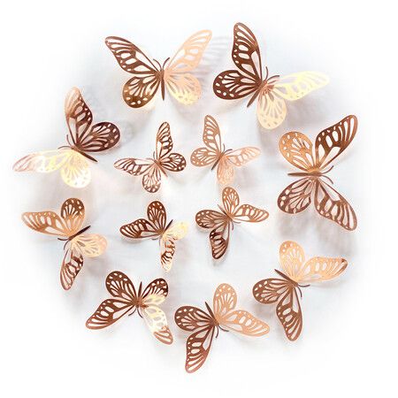 3D Butterfly Wall Stickers 3 Sizes, Gold Butterfly Decorations for Birthday Decorations Party Decorations Cake Decorations, Removable Room Decor for Kids Nursery Classroom Wedding Decor Pink 48 Pcs