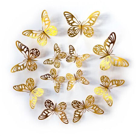 3D Butterfly Wall Stickers 3 Sizes, Gold Butterfly Decorations for Birthday Decorations Party Decorations Cake Decorations, Removable Room Decor for Kids Nursery Classroom Wedding Decor Gold 48 Pcs