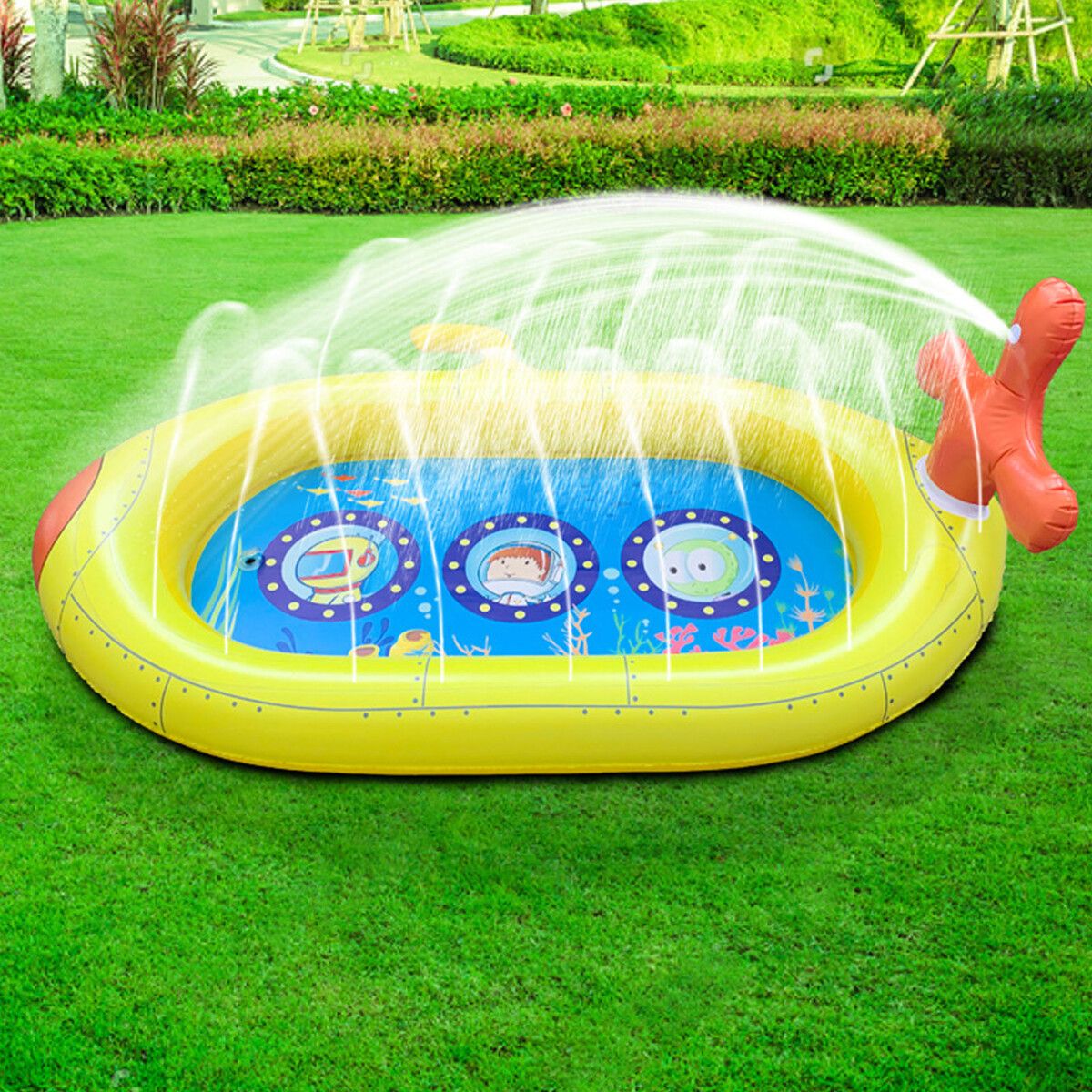 Submarine Sprinkler Pool Outdoor 3-in-1 Inflatable PVC Splash Pad for Kids