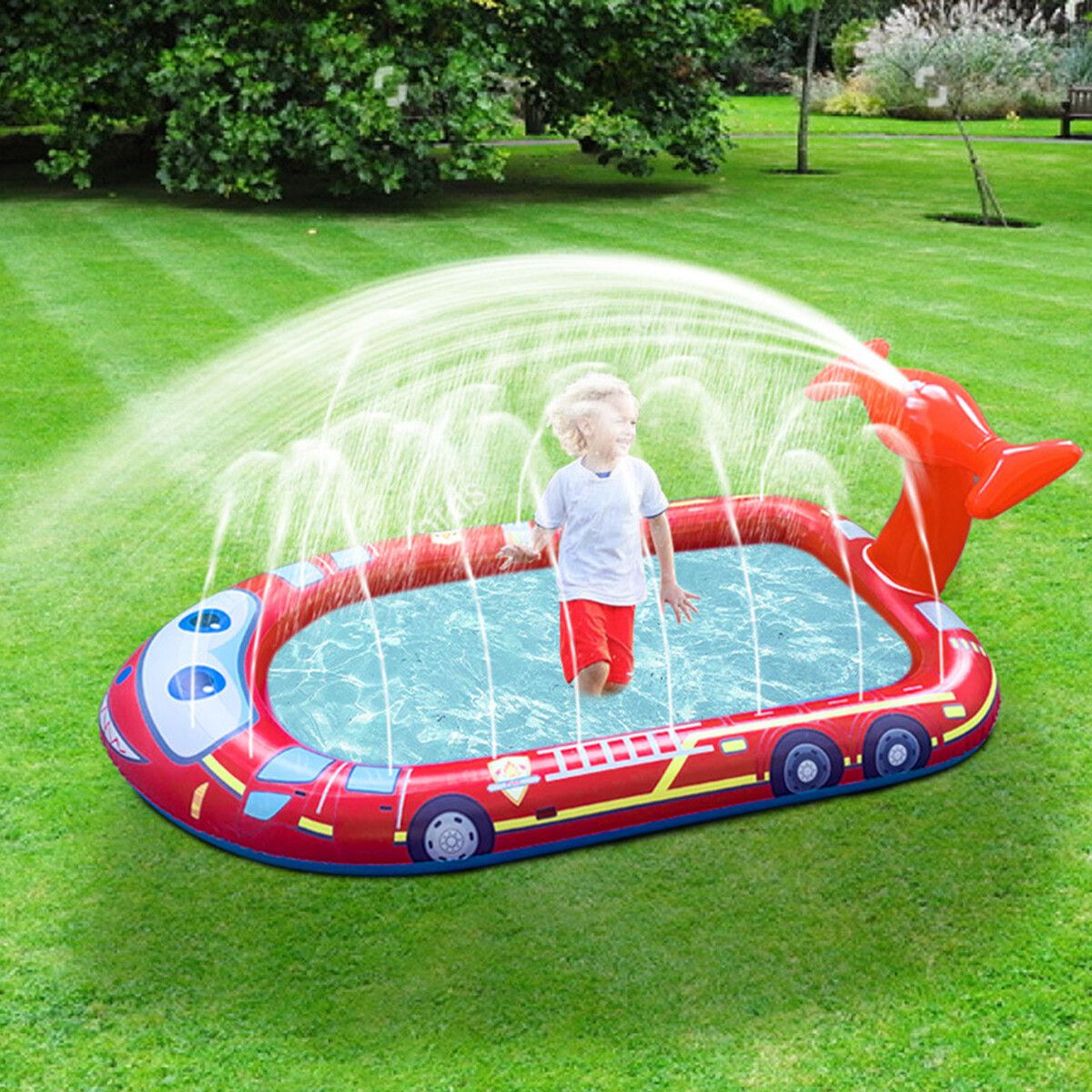 Fire Truck Sprinkler Pool Outdoor 3-in-1 Inflatable PVC Splash Pad for Kids