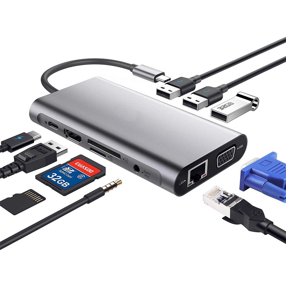 USB C Hub, USB C Adapter, 10 in 1 Type C Hub with 1000M RJ45 Ethernet, 4K HDMI for MacBook, Chromebook and more