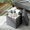 Grey Ottoman Fabric Upholstered Shoe Bench Folding Storage Cube Chest Coffee Table Entryway Toy Box Footrest Stool with Lid 