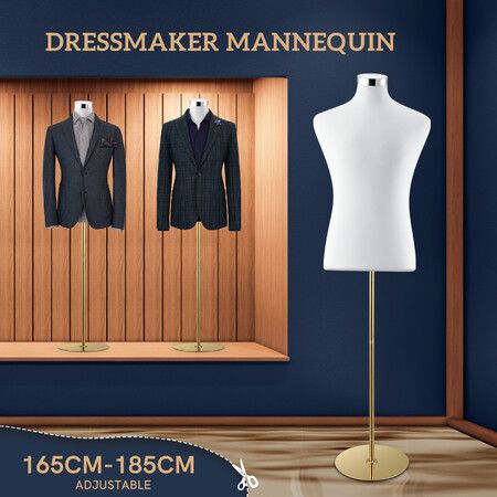 Male Mannequin Dressmakers Dummy Display Stand Manikin Torso Dress Form Metal Base 165-185cm White