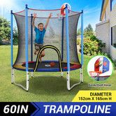 Genki Kids Trampoline Bounce Rebounder Jumping Rebounding Indoor Outdoor Safety Enclosure Basketball Hoop 60 Inch 