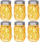 Hanging Mason Jar Solar Lights 6 Pack 20 LEDs IPX6 Waterproof Fairy Lights with Jars and Hangers Warm Light Color