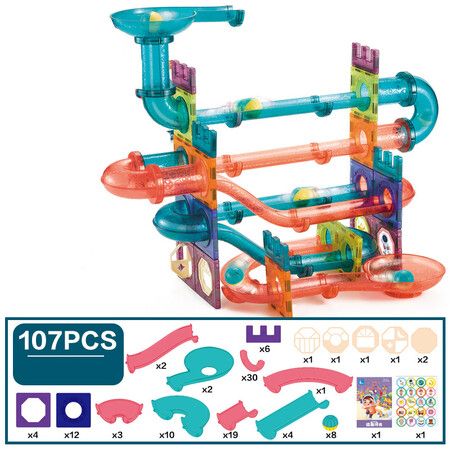 107 Pieces Magnetic Marble Tiles for Kids, Magnetic Track Building Blocks, Educational Construction Toy Set, Gift for Boys Girls