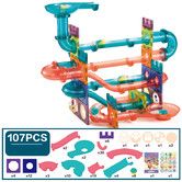 107 Pieces Magnetic Marble Tiles for Kids, Magnetic Track Building Blocks, Educational Construction Toy Set, Gift for Boys Girls