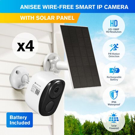 Wireless Security Camera Home CCTV Outdoor Surveillance System with Solar Panel Battery Weatherproof x4