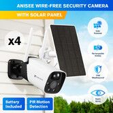 Solar-powered Security Camera WiFi Home CCTV Outdoor Surveillance System with Battery Weatherproof x4