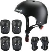 Kids Helmet Pad Set 3-14 yrs Ages Black Adjustable Kids Roller Skateboard Bike Helmet Knee & Elbow Pads Wrist Guards