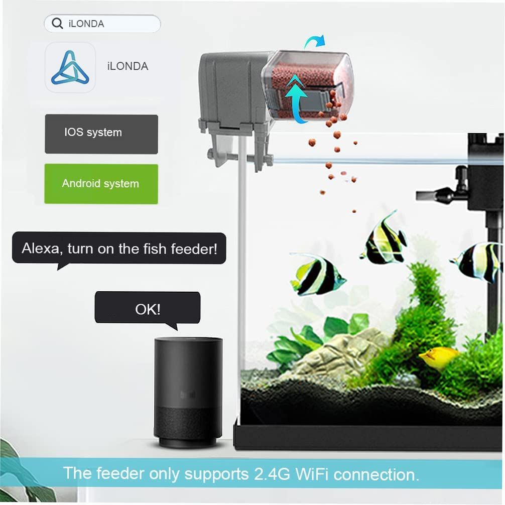 Automatic Fish Feeder, Aquarium Tank Feeding Timer, Fish Food Dispenser, Adjustable Output, APP Voice Control