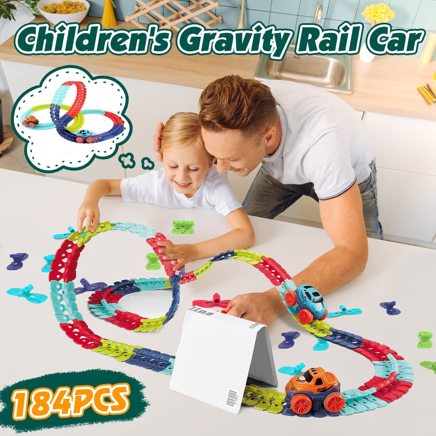 184 Pieces Race Car Track with Flexible Track Kits Toys for Kids Teens Party Game Play Idea Birthday Toy 