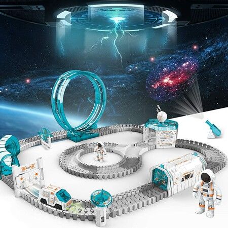 Mini Star Projector Train Track Sets for Kids Toy Car and Astronaut Figures, Fun Best Birthday Gifts for Kids