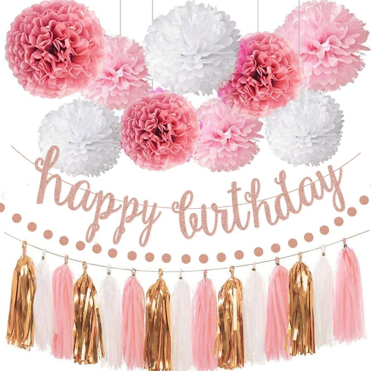 Pink Rose Gold Birthday Party Decorations Set for Birthday Party Decorations