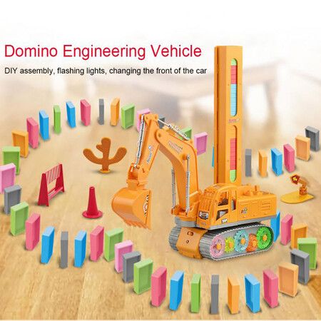 Excavator Automatic Electric Glowing Domino Brick Laying Train Toy Child Construction Engineering Vehicle Set