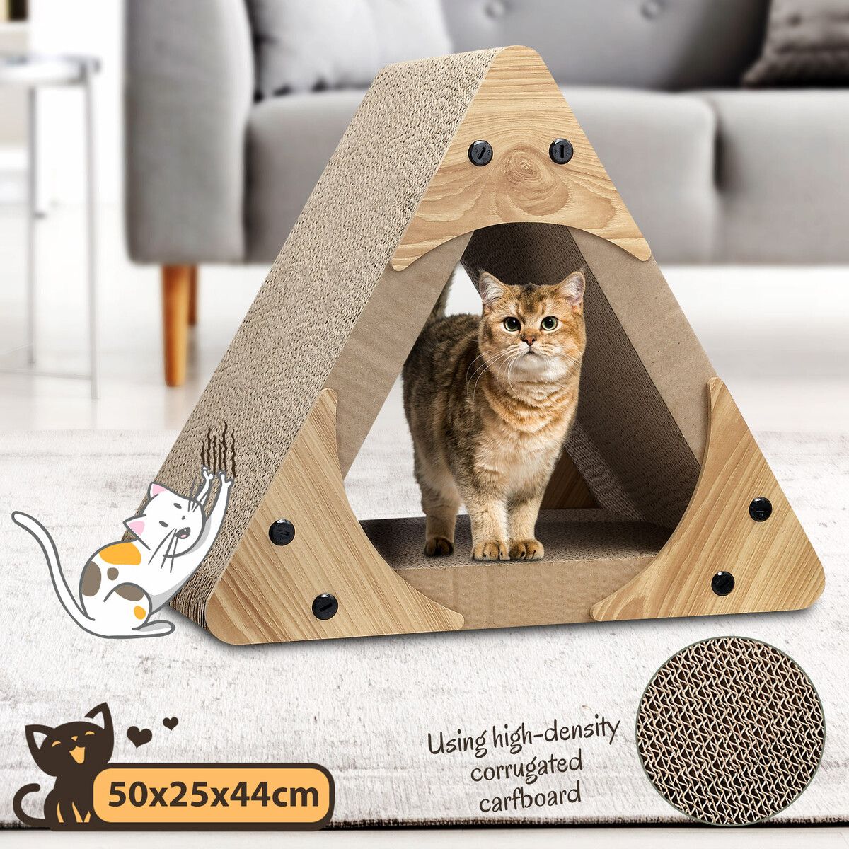 Triangle Cat Scratcher Bed Cave House Tunnel Cardboard Lounge Scratching Toy