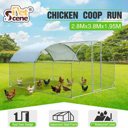 Chicken Coop Run Chook Pen Shelter Walk In Rabbit Hutch Dog Cat Enclosure Large Bird Cage 280x380x195cm