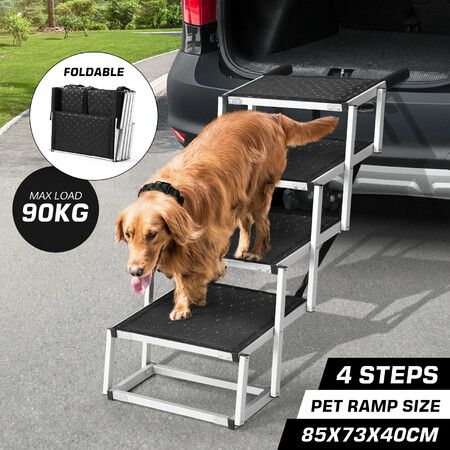 4 Steps Dog Cat Ramp Stairs Folding Pet Ladder for Car Couch Truck Aluminium Frame