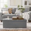 Grey Ottoman Fabric Footrest Stool Bench Folding Upholstered Entryway Rectangle Coffee Table Storage Cube Chest Toy Box 109cm